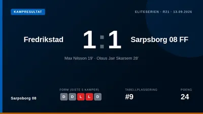 Sarpsborg 08 sikret ett poeng i Eliteserien etter 1-1 ute mot Fredrikstad, hvor Olaus Jair Skarsem svarte raskt på Max...