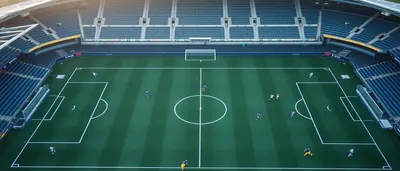 A lone goalkeeper in bright blue and white kit lunges across a slick, dew-covered pitch, fingertips outstretched as the...